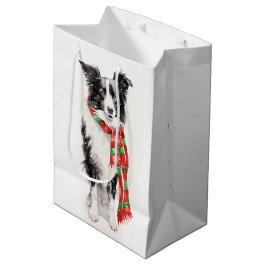 Weihnachts-Border-Collie in Schneeflocken Mittlere Geschenktüte