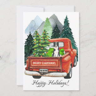 Weihnachts Border Collie & Vintage-LKW Aquarell Feiertagskarte