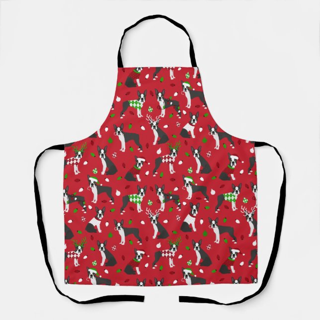 Weihnachts-Boston-Terrier-Schürze Schürze (Vorderseite)