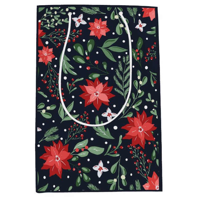 Weihnachts Botanische Berries Bauernhof Land Krieg Mittlere Geschenktüte (Vorderseite)