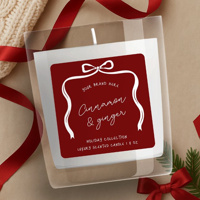 Weihnachts-Bow-Festivals-Etikett rot und weiß Quadratischer Aufkleber (Von Creator hochgeladen)