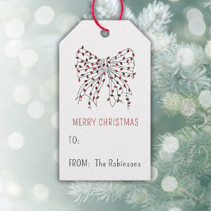 Weihnachts Bow Red Light Minimal Personalisierte G Geschenkanhänger