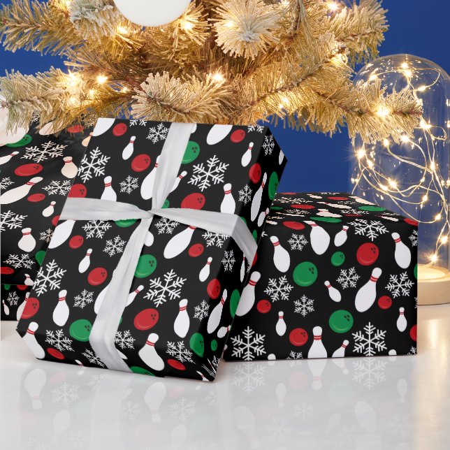 Weihnachts-Bowling-Buttone und Schneeflocken Geschenkpapier (Feiertage)