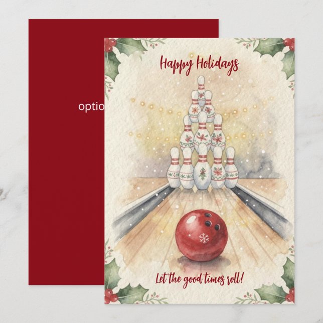Weihnachts-Bowling-Grußkarten Feiertagskarte (Vorne/Hinten)