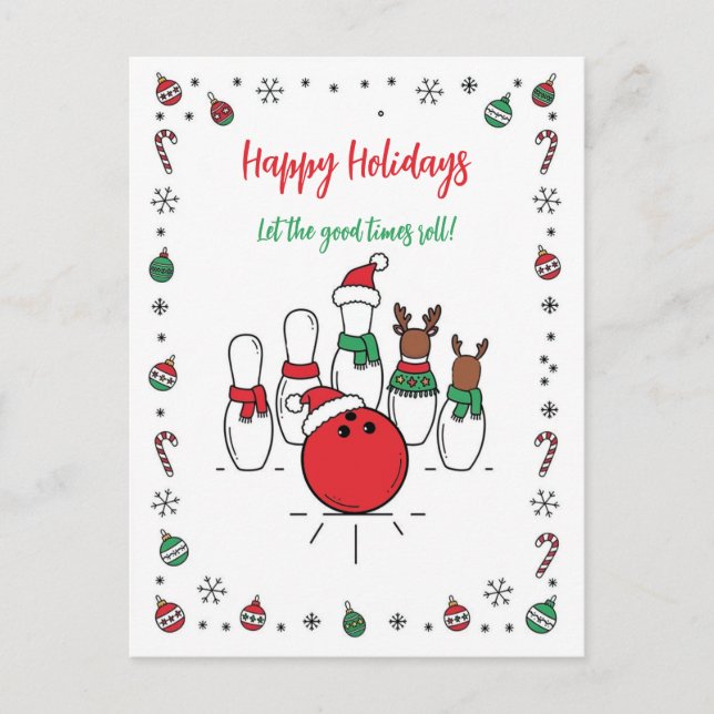 Weihnachts-Bowling-Grußkarten Feiertagspostkarte (Vorderseite)