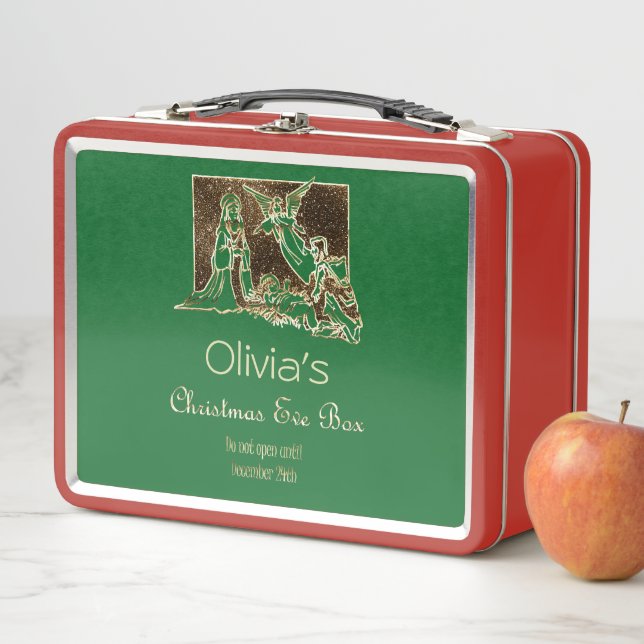 Weihnachts-Box Krippe Szene Red Green Gold Metall Brotdose (Beispiel)