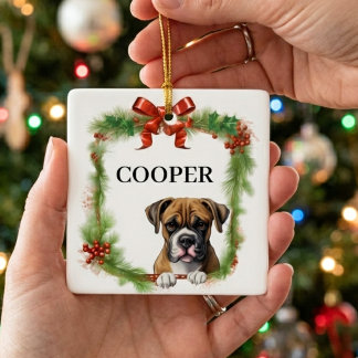 Weihnachts-Boxer-Hund mit individuellem Namen Kran Keramikornament