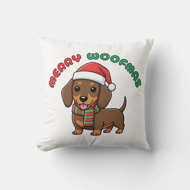Weihnachts-Braun-Dackel-Kissen: Frohe Weihnachten Kissen (Vorderseite)