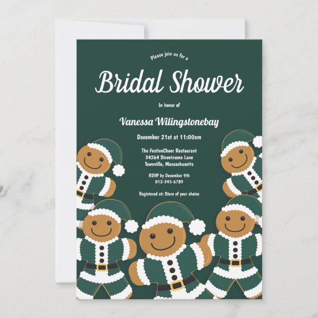 Weihnachts-Brautparty Green Gingerbret Santa Einladung (Vorderseite)