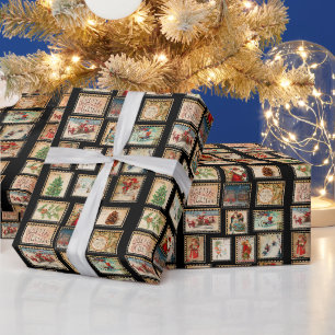 Weihnachts-Briefmarke Collage Wrapping Paper Geschenkpapier