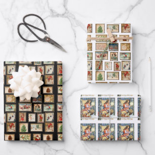 Weihnachts-Briefmarke Collage Wrapping Paper Geschenkpapier Set