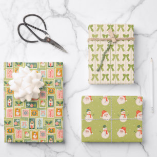 Weihnachts-Briefmarke, Grüne Bogen, Weihnachtsmann Geschenkpapier Set