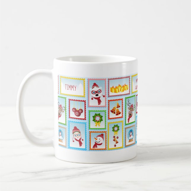 Weihnachts-Briefmarke-Sammlung Personalisierbarer  Kaffeetasse (Links)