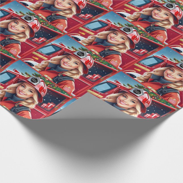 Weihnachts-Brigade Feuerwehrfrau Geschenkpapier (Ecke)