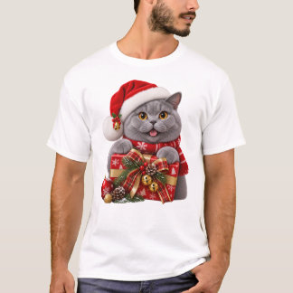 Weihnachts-British Shorthair mit Santa-Hut T-Shirt