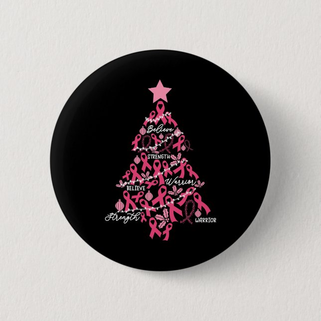 Weihnachts Brustkrebs Urlaub Rosa Ribbon Kampf Button (Vorderseite)