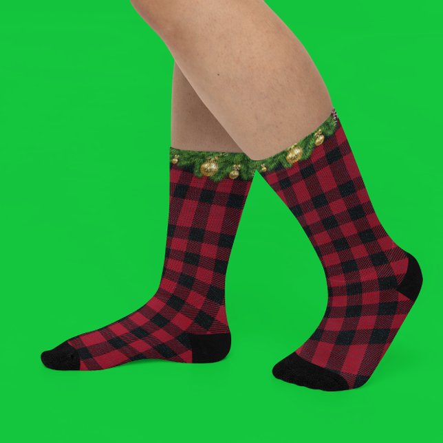 Weihnachts Buffalo Kariert Holiday Garland Pine Socken (Von Creator hochgeladen)