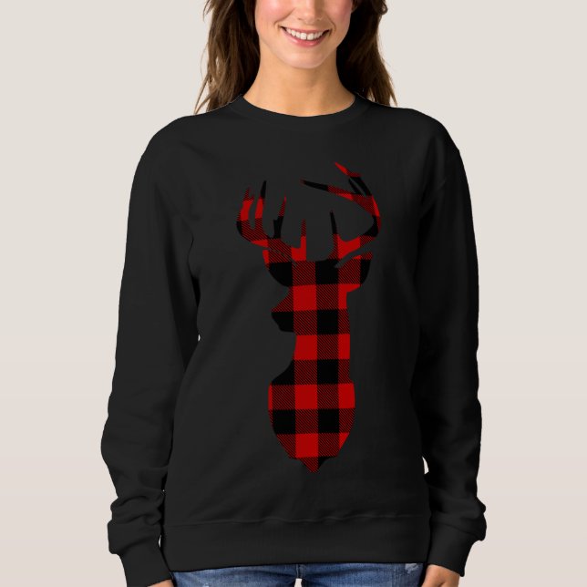 Weihnachts Buffalo Kariert Rentier Head X-mas G Sweatshirt (Vorderseite)