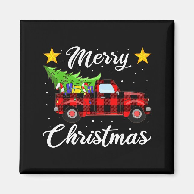 Weihnachts-Büffelkariert-Pullover, roter Lastwagen Magnet (Vorne)