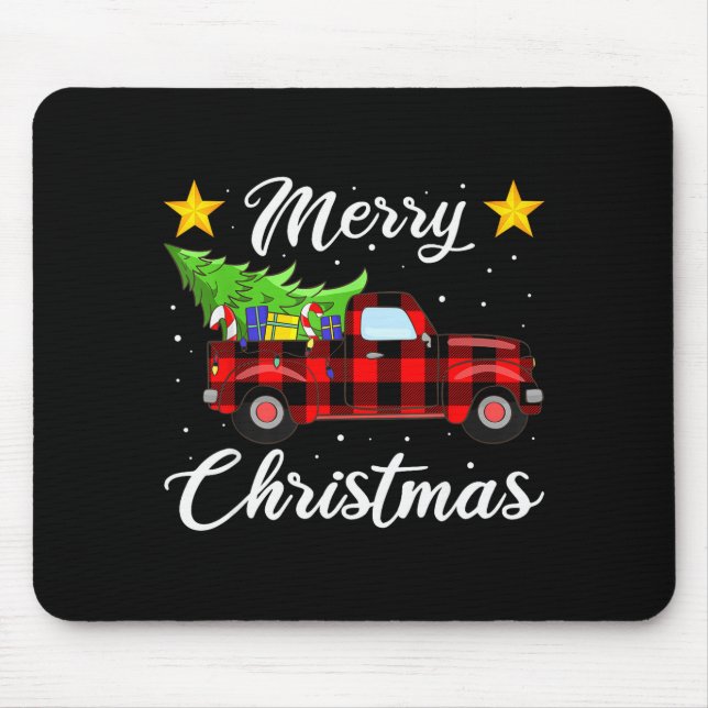 Weihnachts-Büffelkariertpullover, roter LKW-Baum-P Mousepad (Vorne)