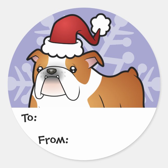 Weihnachts-Bulldog-Geschenk-Tags Runder Aufkleber (Vorderseite)