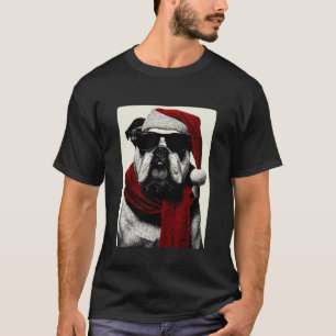 Weihnachts-Bulldogge mit Sonnenbrille Weihnachtsma T-Shirt