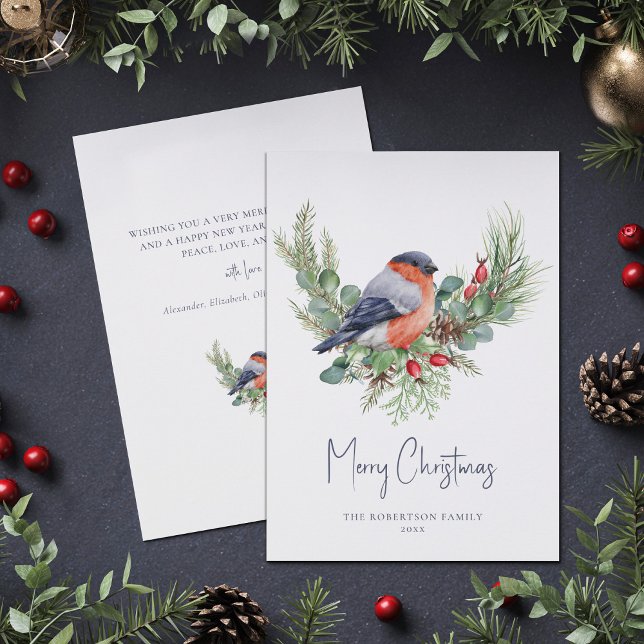 Weihnachts-Bullfinch und Grüne-Urlaubskarte Feiertagskarte (Von Creator hochgeladen)
