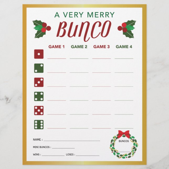 Weihnachts-Bunco-Party-Spielkarte (Vorderseite)