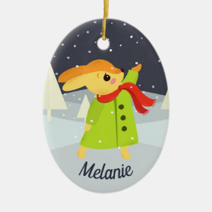 Weihnachts Bunny Catching Schneeflocken Niedlich Keramik Ornament