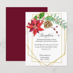 Weihnachts-Burgund Floral Gold Geometric Wedding Einladung