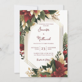 Weihnachts Burgund Gold Floral Poinsettia Hochzeit Einladung