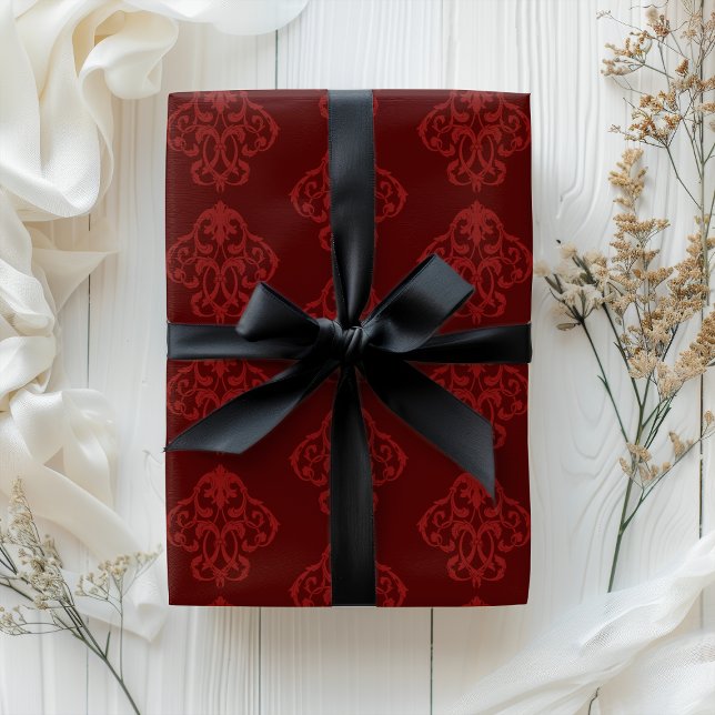 Weihnachts-Burgund Rotes Barock Geblüht Geschenkpapier (Classic Burgundy Red Baroque Flourish Wrapping Paper)
