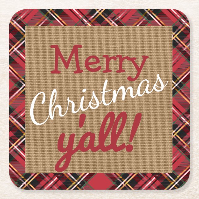 Weihnachts Burlap Southern Yall Karierte Dekoratio Rechteckiger Pappuntersetzer (Vorderseite)
