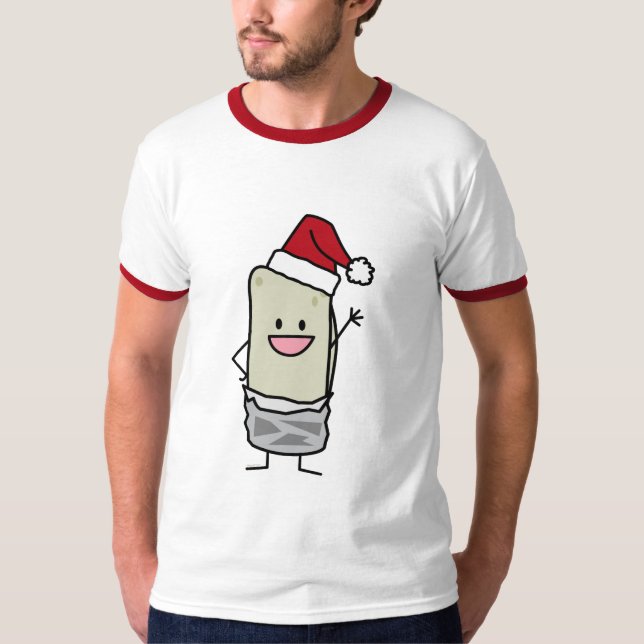 Weihnachts Burrito Waving Hallo Weihnachtsmannmütz T-Shirt (Vorderseite)