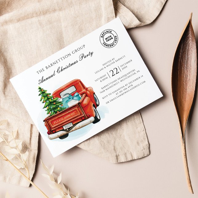 Weihnachts-Business-Logo Jährliches Party Einladung (Plaid Christmas Corporate Party Invitation)