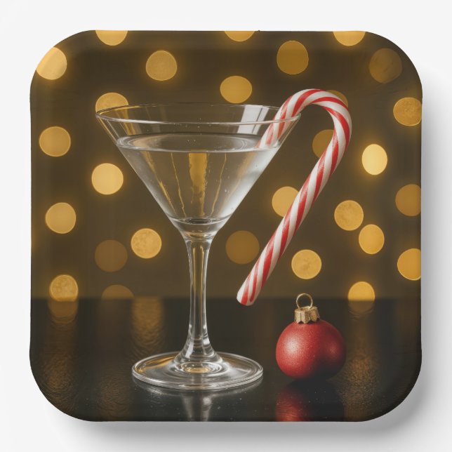 Weihnachts-Candy-Cane auf einem Martini-Glas Pappteller (Vorderseite)