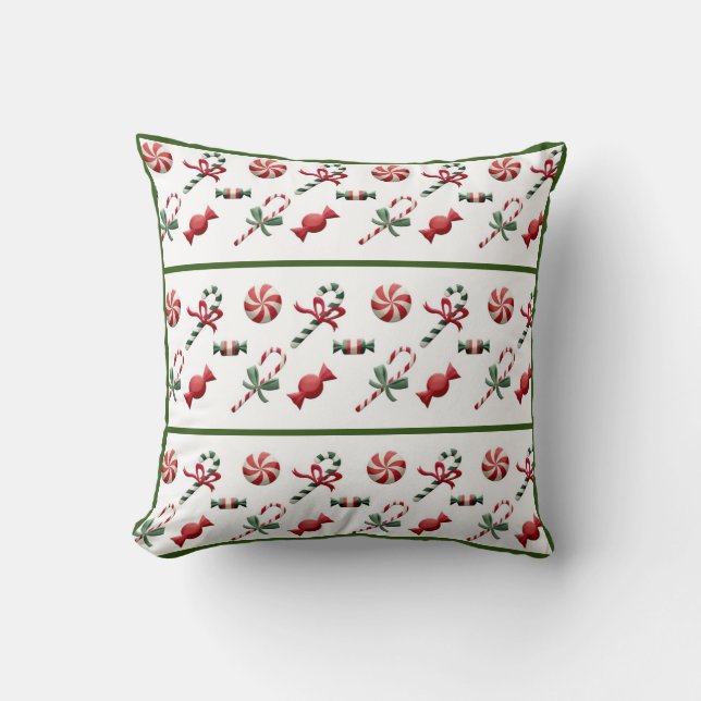 Weihnachts Candy Cane Green Traditionell Kissen (Vorderseite)
