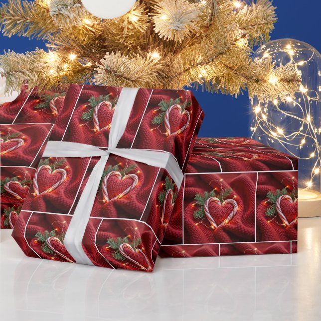 Weihnachts Candy Cane Herz mit Licht Geschenkpapier (Feiertage)