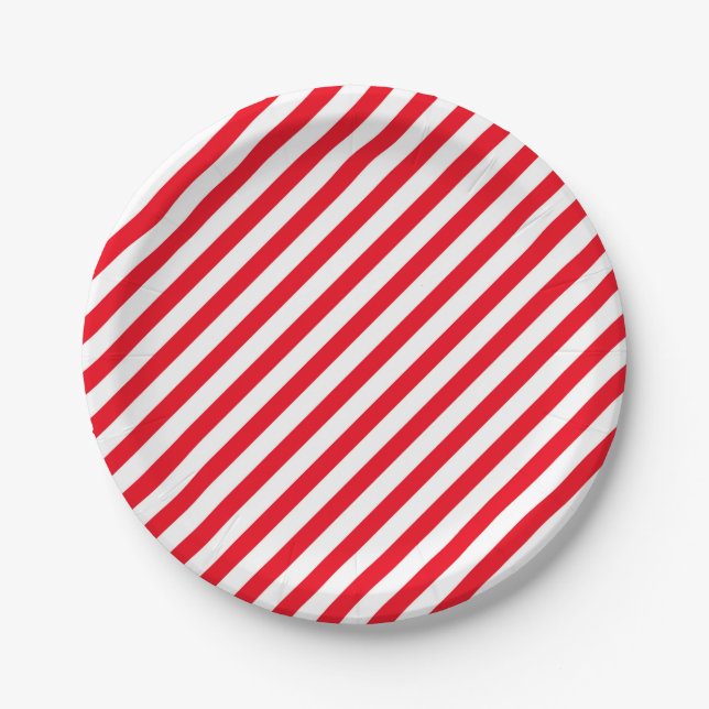Weihnachts-Candy-Cane-rot-gestreifte-Papierplatten Pappteller (Vorderseite)