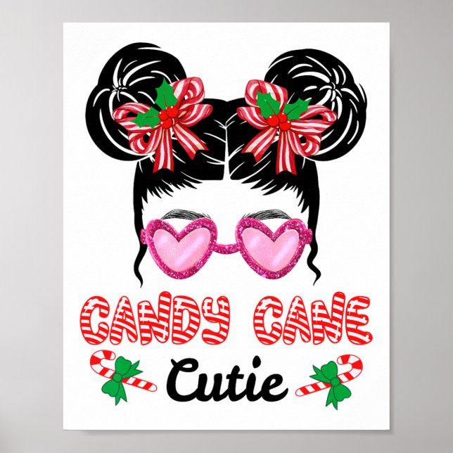 Weihnachts Candy Cane Süsse Messy Bun Girls Kinder Poster (Vorne)