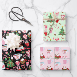 Weihnachts Candy Cane Süßigkeiten Muster Geschenkpapier Set