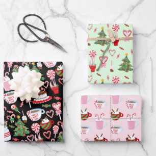 Weihnachts Candy Cane Süßigkeiten Muster Geschenkpapier Set