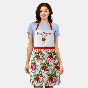 Weihnachts Candy Cane und Poinsettia All-Over Prin Schürze