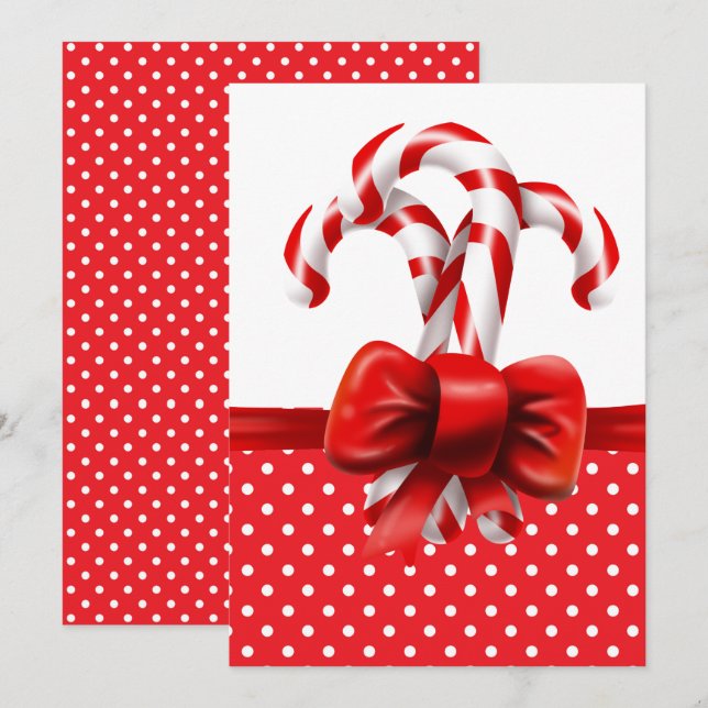 Weihnachts-Candy Canes Bow mit roten und weißen Pu Einladung (Vorne/Hinten)