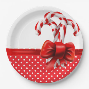Weihnachts-Candy Canes Bow mit roten und weißen Pu Pappteller