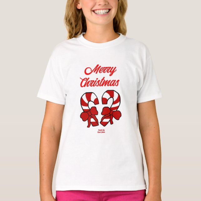 Weihnachts-Candy Canes Girls White Basic T Shirt (Vorderseite)