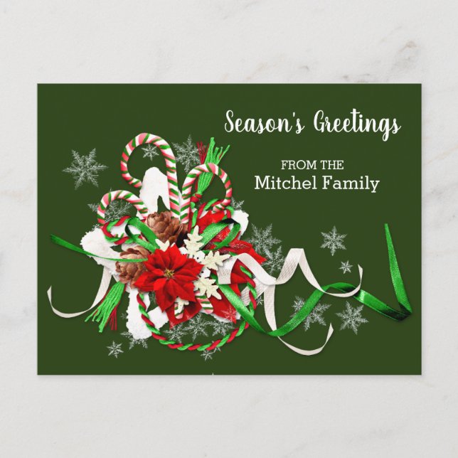 Weihnachts-Candy Canes und Poinsettia Saison Postkarte (Vorderseite)