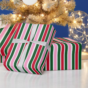 Weihnachts-Candy-Streifen in Rosa Grün und Rot Geschenkpapier