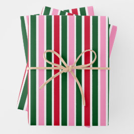 Weihnachts-Candy-Streifen in Rosa Grün und Rot Geschenkpapier Set