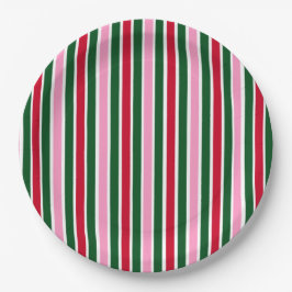 Weihnachts-Candy-Streifen in Rosa Grün und Rot Pappteller